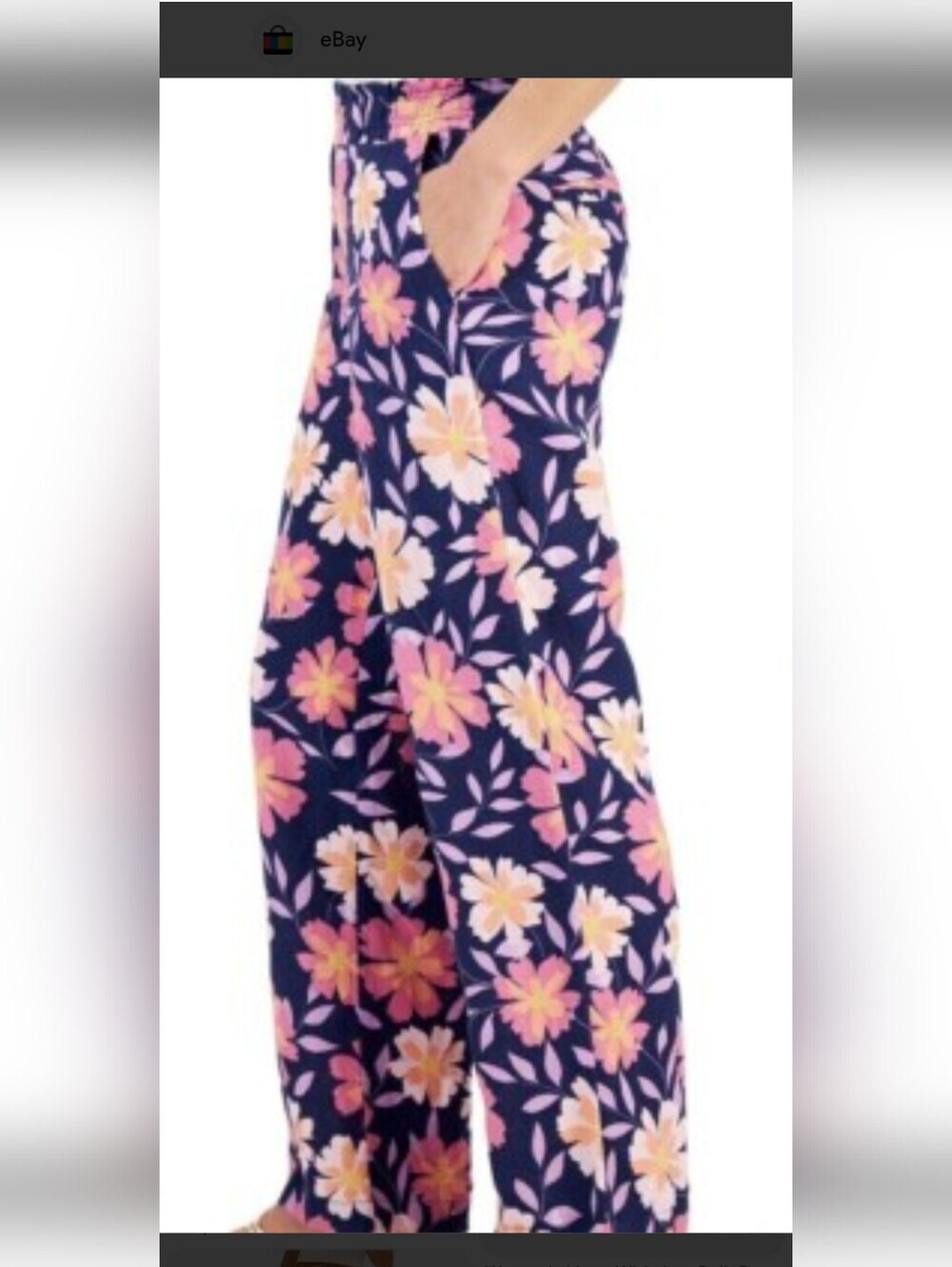 Charter Club Navy Floral Wide-Leg Pants - Pink & Orange Flowers Size M.